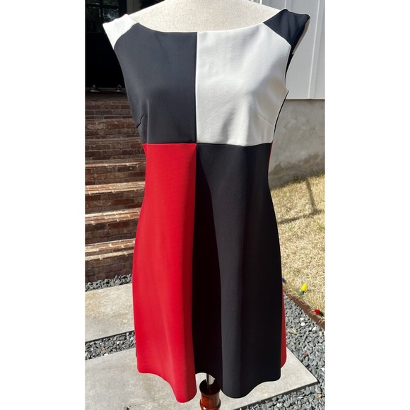 La Petite Robe Chiara Boni Black Red White Colorblock Cocktail Dress Size 44 - Picture 5 of 16